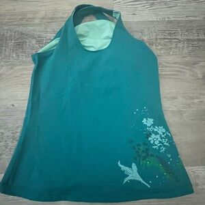 EUC RARE Lululemon Teal Blue Cross Back Straps With Aqua Flower Accents Size 8